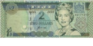 A Series No:AG171217

2 Dollars
Dated 1996 

Obverse:Queen Elisabeth II & Kaka bird 

Reverse:Fijian family

Watermark:Man Face

Size:155x67mm Banknote