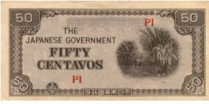 P4 (p105a) JIM. Philippines 50c PI Block Letters (Light Coloured Center) Banknote