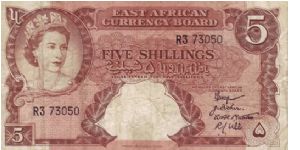 (British) East Africa 5 Shillings note from 1958.

British East Africa consisted of Kenya, Tanzania, Uganda & British Somaliland and disbanded in 1962 Banknote