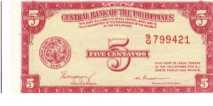 PI-126a English series 5 centavos note with signature 2 variety. Banknote