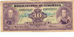 Denominacion: 10 Bolivares Banknote