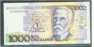1 Cruzado Novo  ovpt on 1000 Cruzados Banknote
