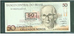 50 Cruzeiros ovpt on 50 Cruzados Novos Banknote