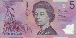 Australian £5 polymere note with a portrait of Queen Elizabeth II Banknote