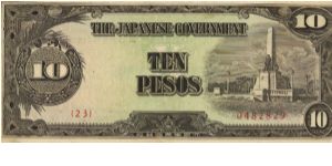 PI-111 Philippine 10 Pesos note under Japan rule, plate number 23. Banknote