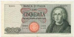 5000 Lire Colombo I type

date: 01-20-1970

http://www.cartamonetaitaliana.it/ Banknote