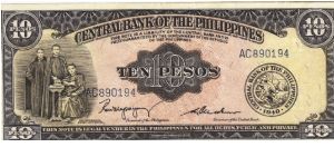 PI-136b RARE Philippines 10 Pesos note with signature group 2. Banknote