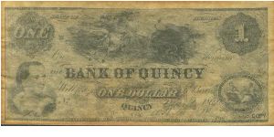Copy of a note from The Bank of Quincy in Qunicy, IL. Banknote