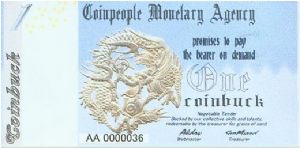 Coinpeople Monetary Agency 1 Coinbuck 2005 Banknote