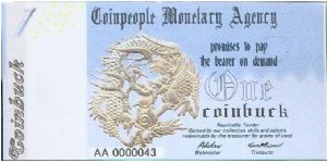 Coinpeople Monetary Agency 1 Coinbuck 2005 Banknote