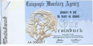 Coinpeople Monetary Agency 1 Coinbuck 2005 Banknote