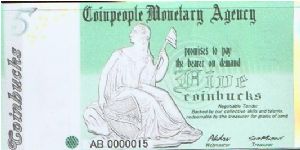 Coinpeople Monetary Agency 5 Coinbucks 2005 Banknote