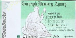 Coinpeople Monetary Agency 5 Coinbucks 2005 Banknote