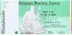 Coinpeople Monetary Agency 5 Coinbucks 2005 Banknote