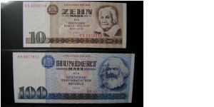 East Germany 10 & 100 Mark Banknote