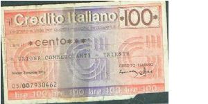 A bank type check from Trieste Banknote