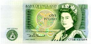 HRH New Portrait series D

This was the last series of £1 notes to be produced as £1 coins came into circulation in 1983 & the Poor old £1 note was demoneterized At midnight on March 11 1988

David Somerset 1980-1988  
? 1980
£1 Mainly Green
Rev Sir Isac Newton 
Metal security Thread
Watermarked with Sir Isac Newton  Head Banknote