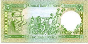 £5  
Bosra theater & statue of female warrior 
Cotton picking & spinning
Watermark Horse Head Banknote