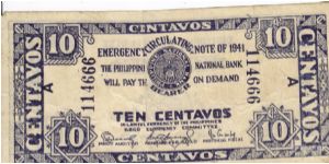 S-302 Iloilo 10 centavos note. Banknote