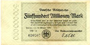 Germany 
Dresden 10 Oct 1923
500000000M Green
Front Value/Writting
Uniface
Watermark Wavy lines Banknote