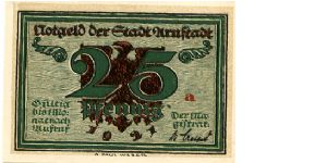 Germany 
Arnstadt Notgeld 1921
25pf Green/Red/Black
Front Value/Eagle/Date
Rev Eugenie Marlitt Banknote