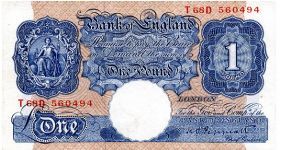 Brittania series A

Kenneth O Peppiatt 1934-1949 

1940
£1 WWII Emergancy Blue/Pink Note
Metal security Thread
Watermarked with a Helmeted Head Banknote