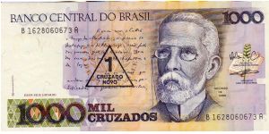 Denominacion: 1000 Cruzados (1 Nuevo Cruzado) Banknote