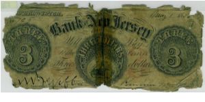 New Jersey 3 dollar, taped in the middle, but a really interesting note regardless. Banknote