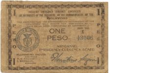 S-485c Mindanao 1 Peso note, countersigned Perez. Banknote