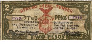 S-112 Apayao 2 Pesos note. Banknote