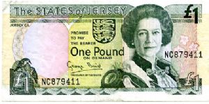 THE STATES OF JERSEY
1993
Treasurer of the State George Baird 
£1 Green/Pink
Front HRH
Rev St Helliers Church
Metal security Thread
Watermarked with a Cow Banknote