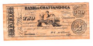 CIVIL WAR ERA COPY OF A CHECK FROM CHATTANOOGA FOR TWO DOLLARS Banknote