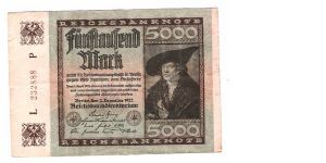 GERMANY
5000-MARK
SMALL SERIEL NUMBER
L 232888 P
9/ OF 17 Banknote