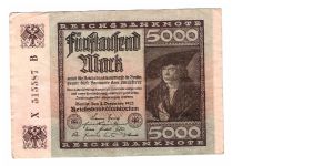 GERMANY
5000-MARK
LARGE SERIEL NUMBER
X 515587 B
17 OF 17 Banknote