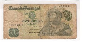 PORTUGAL
20 ESCUDOS
SERIEL #
AGM 47361 Banknote