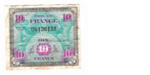 ALLIED MILITARY CURRENCY
FRANCE
10 MARKS

SERIES 1944
SERIEL # 06136151
2 OF 10 Banknote