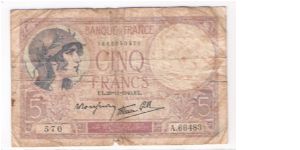 FRANCE
5- FRANCS
1940
570
A.66483
1662050570 Banknote