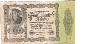 GERMANY
50,000- MARK
SERIEL # A.69647262 Banknote