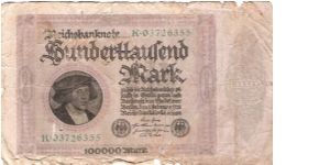 GERMANY
100,000- MARK
SERIEL # K.03726355 Banknote