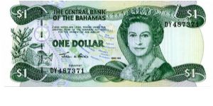 $1 2002
Green
Front Value in corners, Coral &  Fish, Map of the Islands, HRH 
Rev Police Band in center, State Arms, Value in top corners
Security Thread
Watermark Ship Banknote