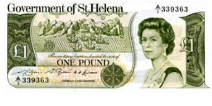 St Helena

£1 1981
Olive/Yellow
Front Value, Ships anchoring of St Helena, HRH, Value
Rev Coat of Arms, Value, Ship at Anchor
Security thread
Watermark No Banknote
