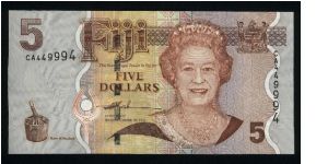 5 Dollars.

Queen Elizabeth II at center right on face; Crested Iguana, Balaka Palm and Masiratu flower on back.

Pick #NEW Banknote