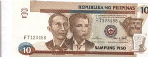 Philippine 10 Peso note. Banknote