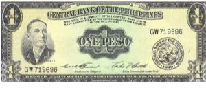PI-133e English series 1 Peso note with signature group 4, prefix GW. Banknote