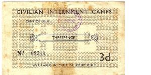 WWII Home Office Internment Camp 3 pence Banknote