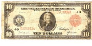 $10.00 1914 Red Seal Federal Reserve Bank Note Banknote