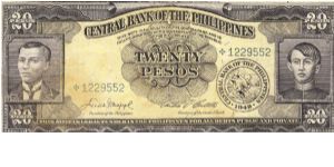 PI-137 English series 20 Pesos Star note. Banknote