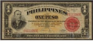 p89b 1 Peso Treasury Certificate [Processed by the Bureau of Standards to look circulated] Banknote