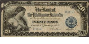 p18 20 Peso Bank of the Philippine Islands (Insect Damaged) Banknote