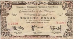 S-1120 RARE Free Samar Treasury Emergency Currence 20 Pesos note. Banknote